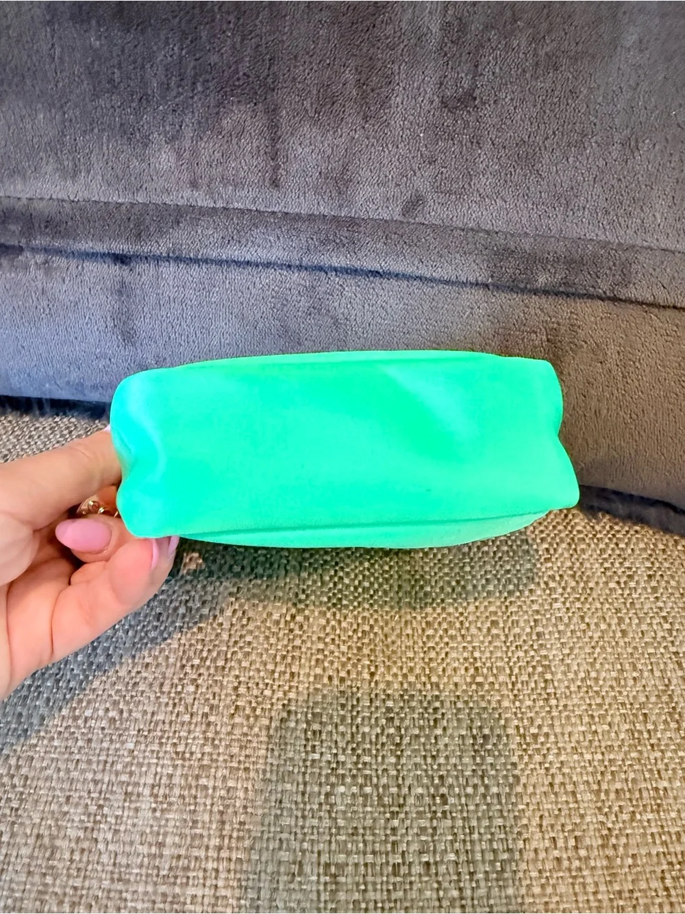 Stoney clover lane mini avocado pouch with hat patch sewn on.